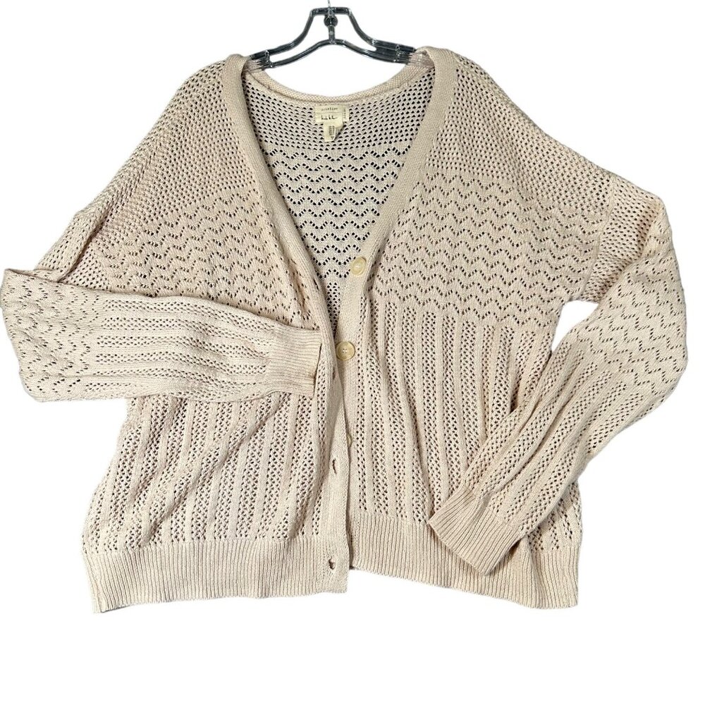 Nicole Miller Artelier Womens Large Cardigan Sweater Hood Open Knit Long Sleeve